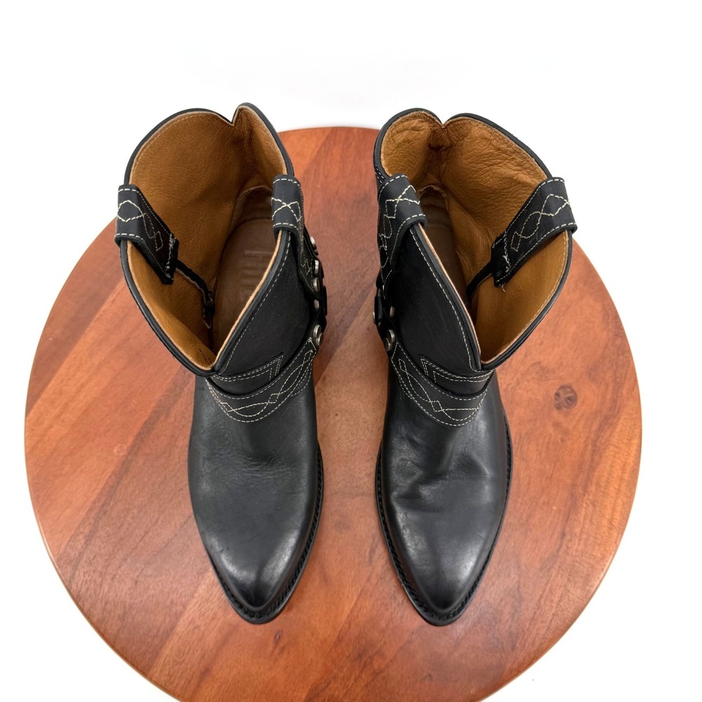 Frye BIlly Short Harness Boot Black Leather Pointed Toe Moto Western Women 8.5 B - Picture 9 of 11